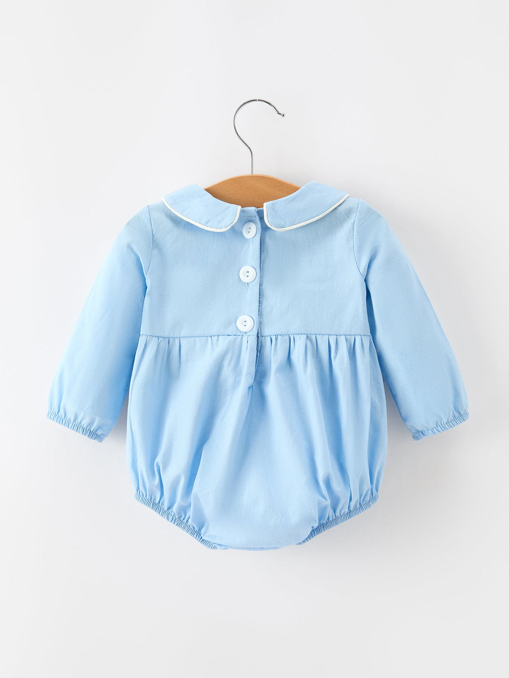 Christmas Nativity Embroidered Baby Boy Blue Smocked Romper
